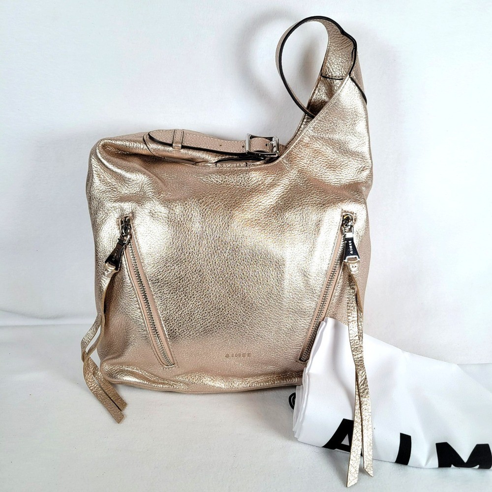 Aimee Kestenberg Womens Doral Hobo Bag Large Pebbled Leather Metallic Gold